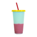 Пользовательский цвет смены чашки многоразового пластикового тумблера пластиковая чашка с соломой